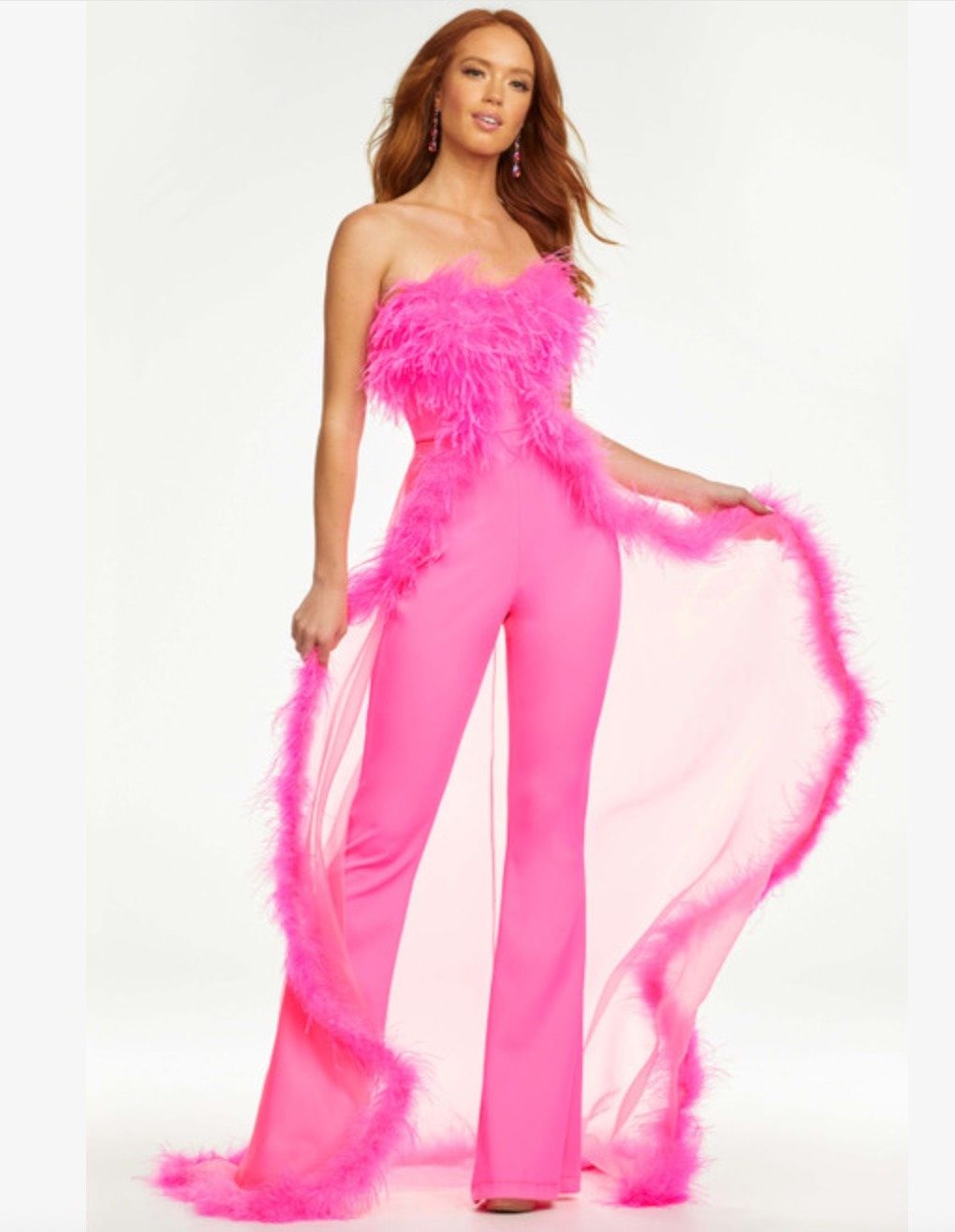 Style 11133 Ashley Lauren Size 0 Prom Strapless Sheer Pink Formal Jumpsuit on Queenly