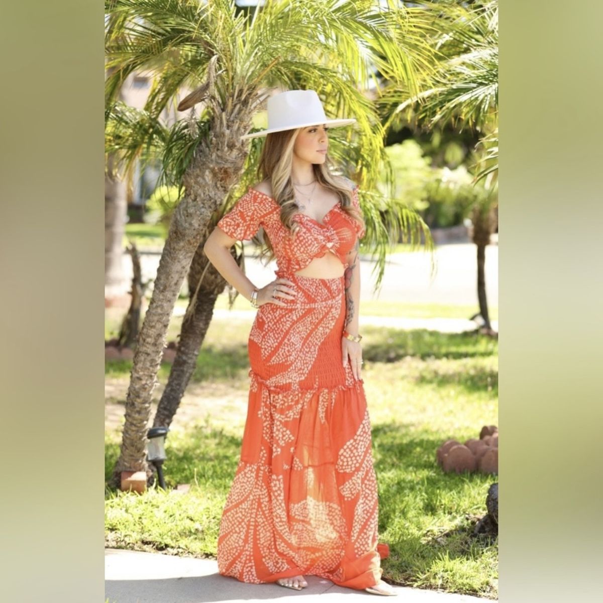 Luxxel Size M Wedding Guest Plunge Orange Mermaid Dress on Queenly