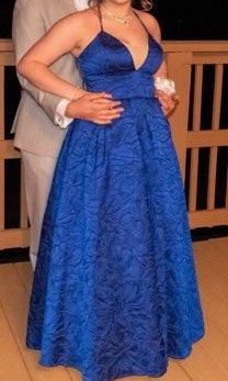 Size 12 Prom Plunge Blue Ball Gown on Queenly