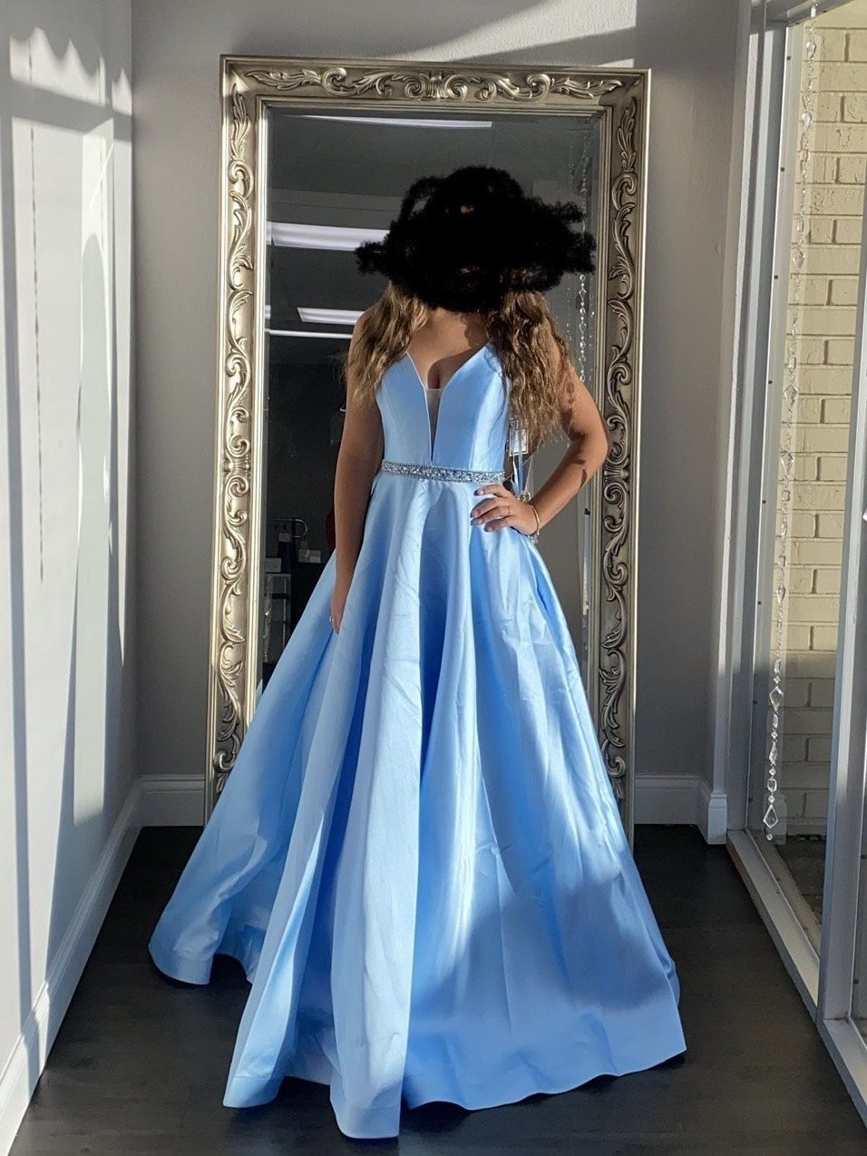 Johnathan Kayne Size 4 Prom Plunge Blue A-line Dress on Queenly