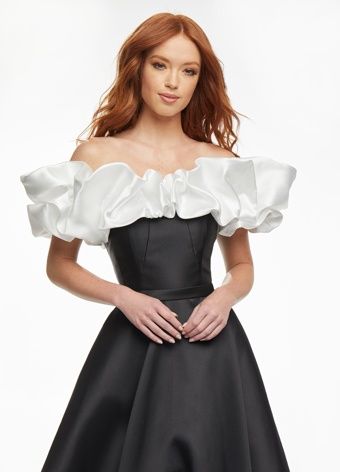 Style 11096 Ashley Lauren Size 10 Pageant Off The Shoulder Satin Black Ball Gown on Queenly