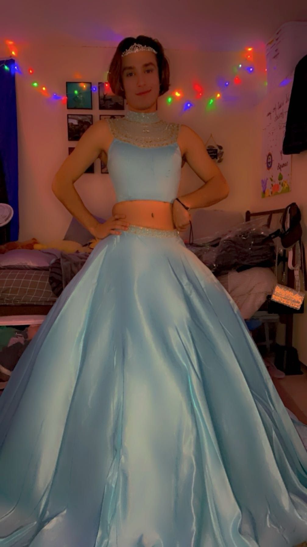 Style CDCK67 Cinderella Divine Size 6 Prom High Neck Blue Ball Gown on Queenly