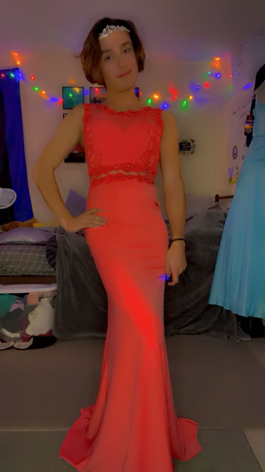 Style CF115 Cinderella Divine Size 4 Prom Coral Mermaid Dress on Queenly
