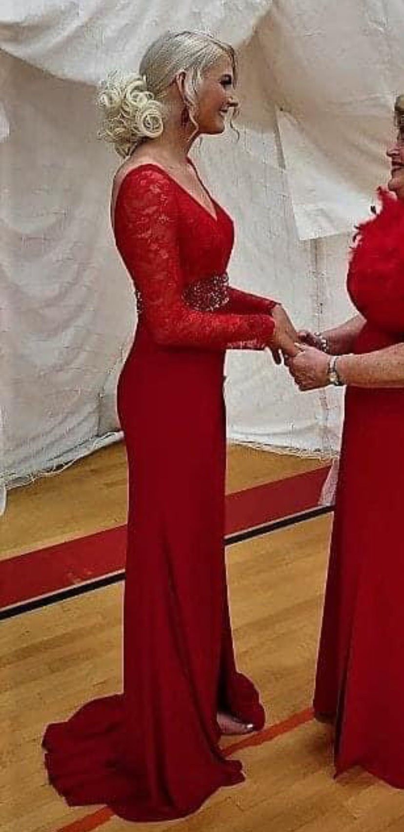 Mac Duggal Size 4 Prom Long Sleeve Red Side Slit Dress on Queenly