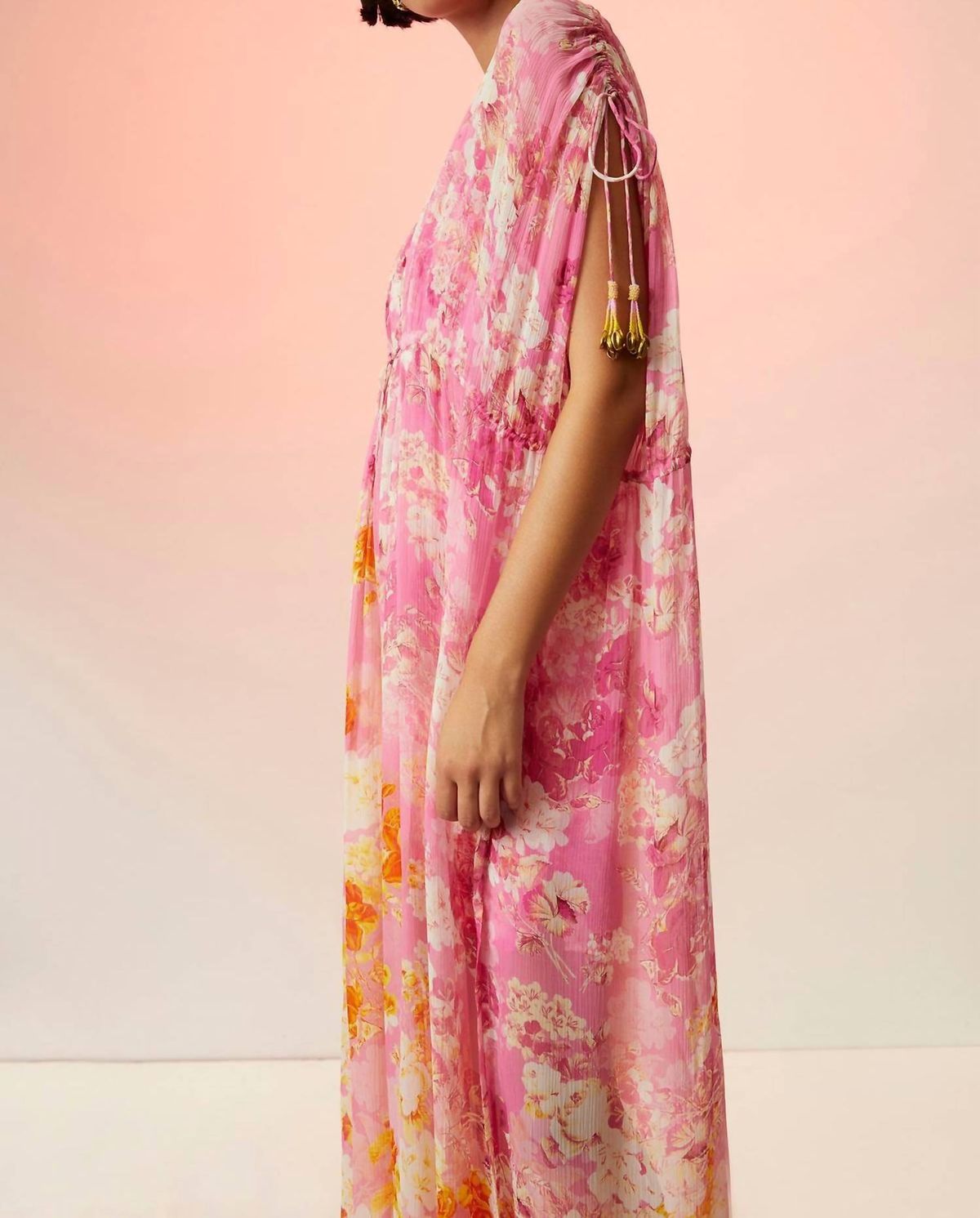 Style 1-1411407115-3855 HEMANT & NANDITA Size XS Floral Pink Floor Length Maxi on Queenly