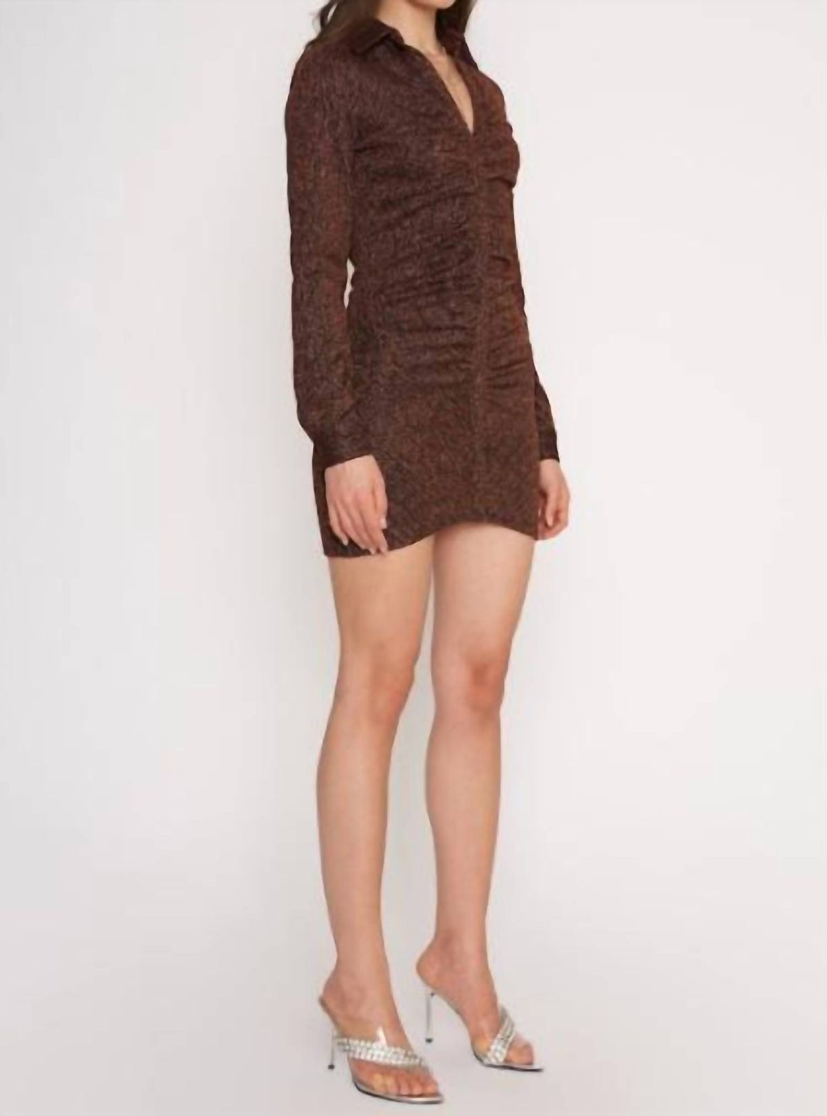 Style 1-1421739215-2696 4SI3NNA Size L Long Sleeve Brown Cocktail Dress on Queenly