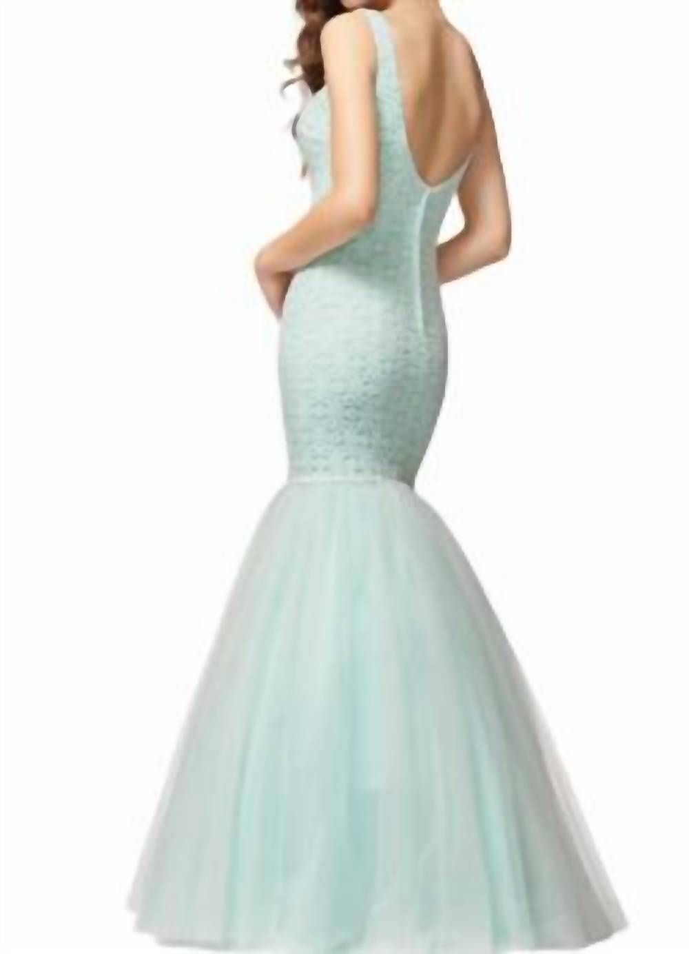 Style 1-2047872392-1498 Colette by Mon Cheri Size 4 Lace Turquoise Green Mermaid Dress on Queenly