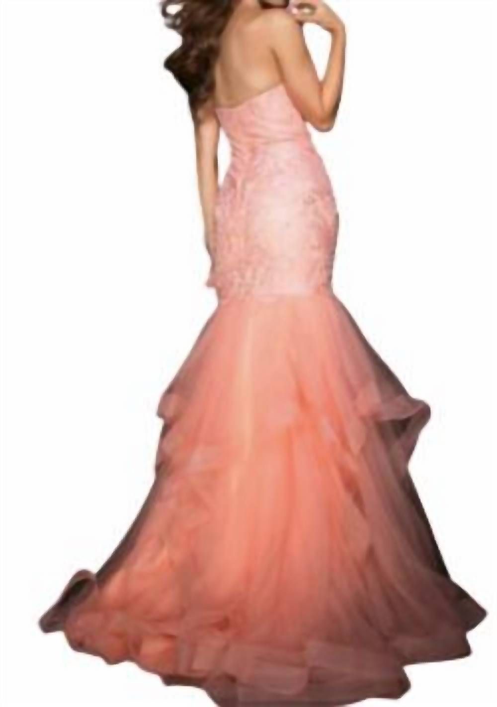 Style 1-2435719324-649 Tony Bowls Size 2 Strapless Lace Coral Mermaid Dress on Queenly