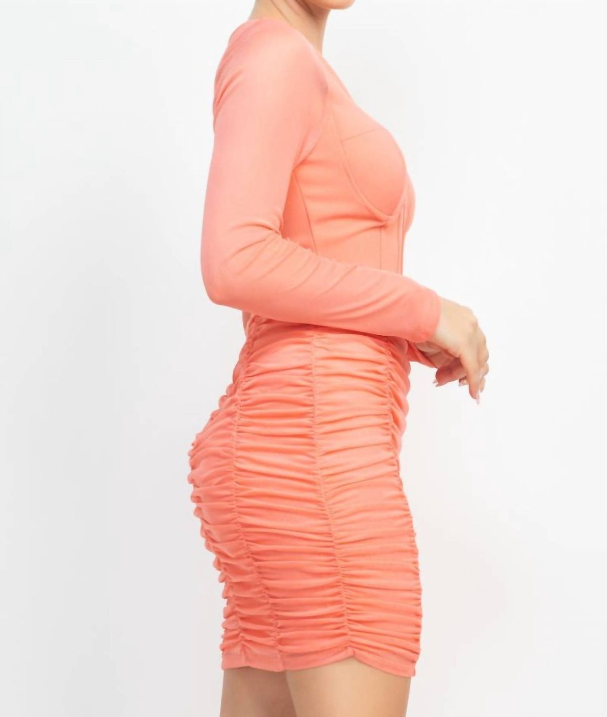 Style 1-3270163579-2791 Haute Monde Size L Long Sleeve Sheer Coral Cocktail Dress on Queenly