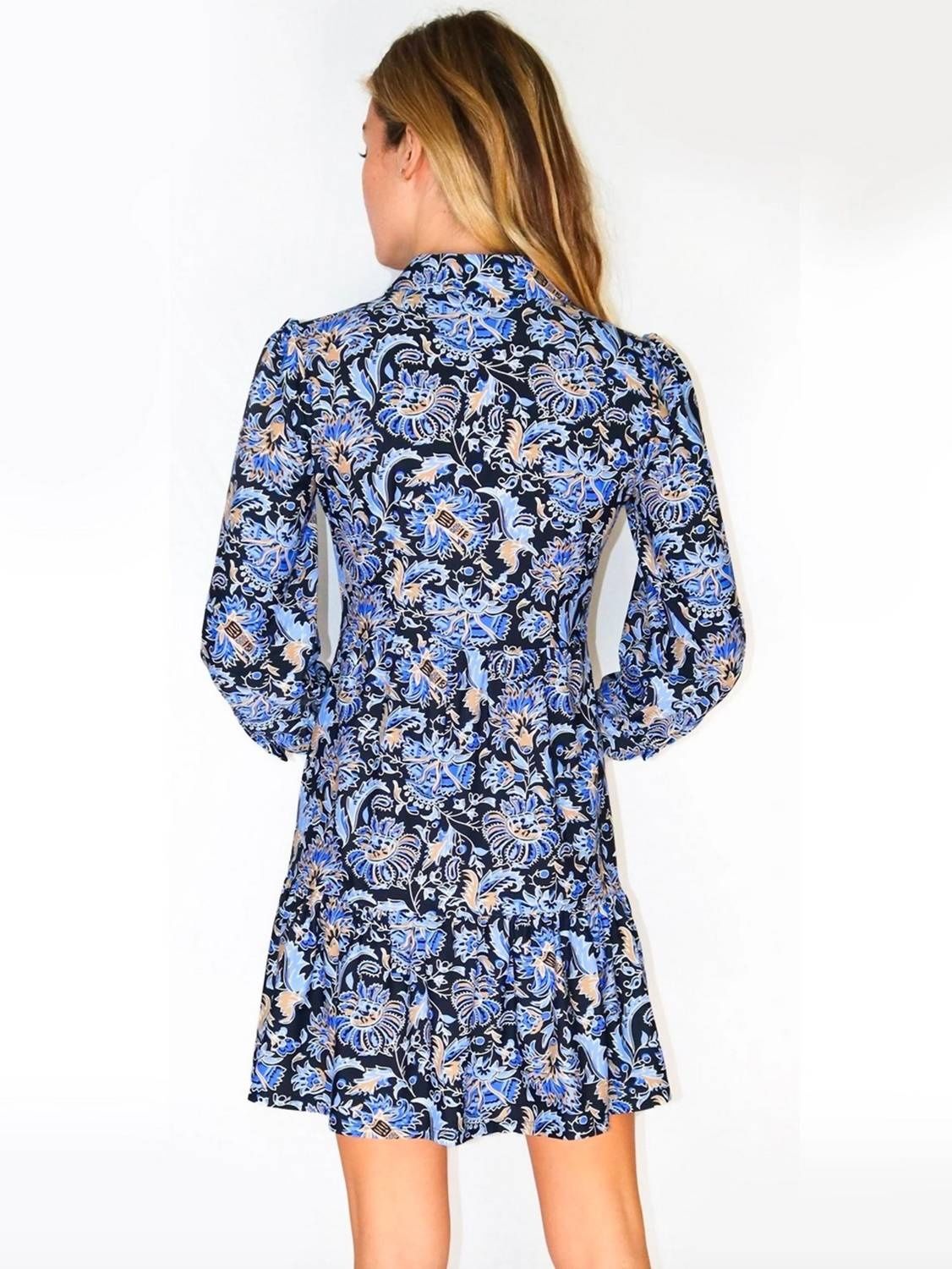 Style 1-4025583128-3236 JUDE CONNALLY Size S Long Sleeve Floral Navy Blue Cocktail Dress on Queenly