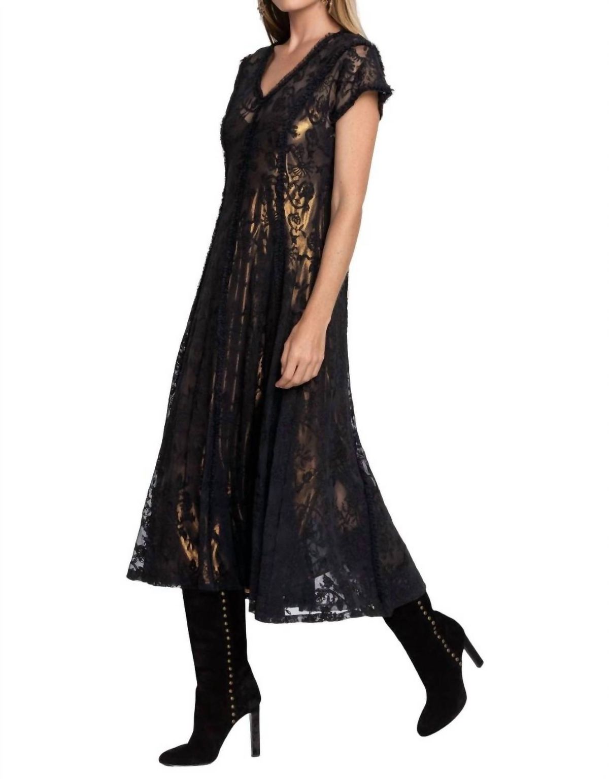 Style 1-802634334-3471 Johnny Was Size S Sheer Black Cocktail Dress on Queenly