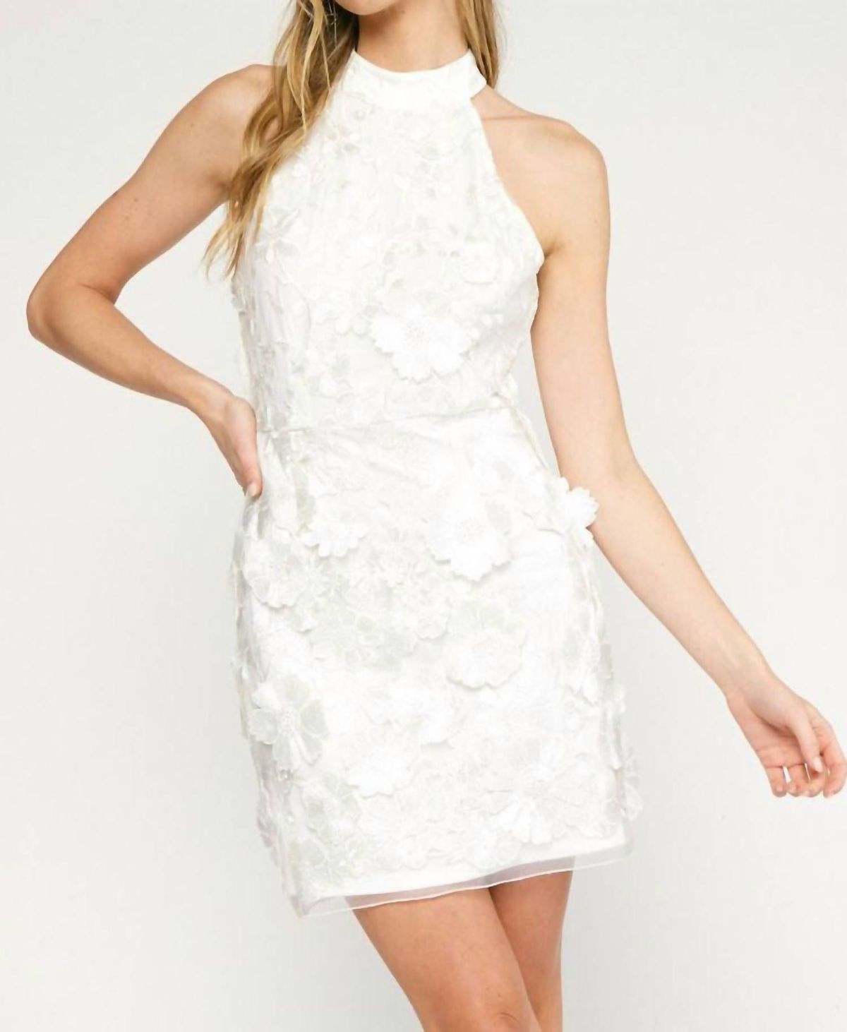 Style 1-939553955-3471 entro Size S High Neck Floral White Cocktail Dress on Queenly
