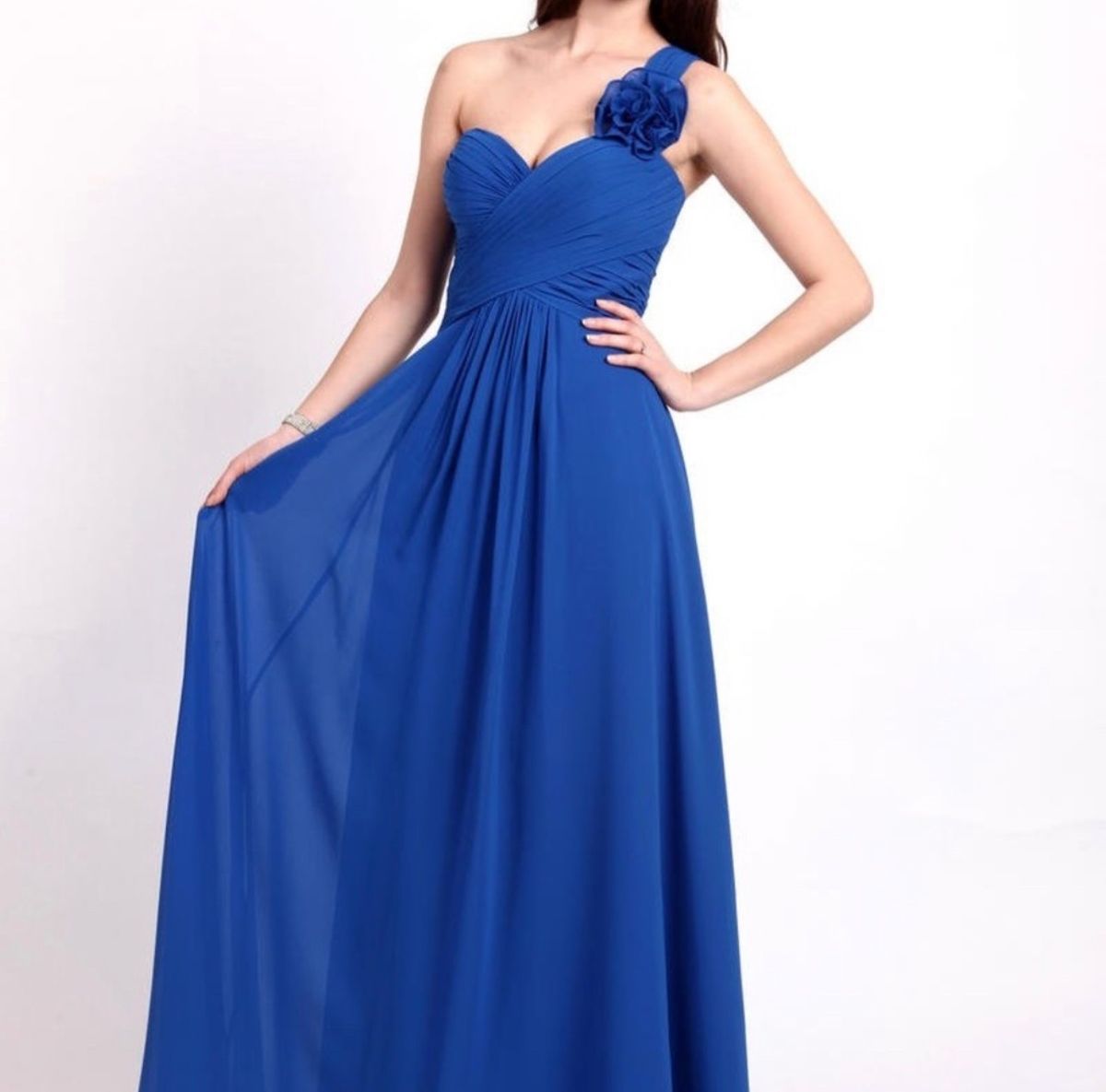 Plus Size 18 Prom One Shoulder Blue A-line Dress on Queenly