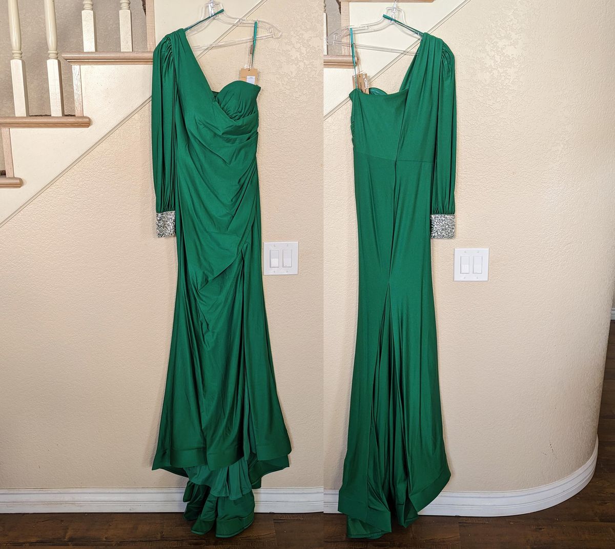 Style Emerald Green One Shoulder Formal Mermaid Prom Party Wedding Guest Dress 6 Size 6 Wedding Guest One Shoulder Sequined Green Mermaid Dress on Queenly