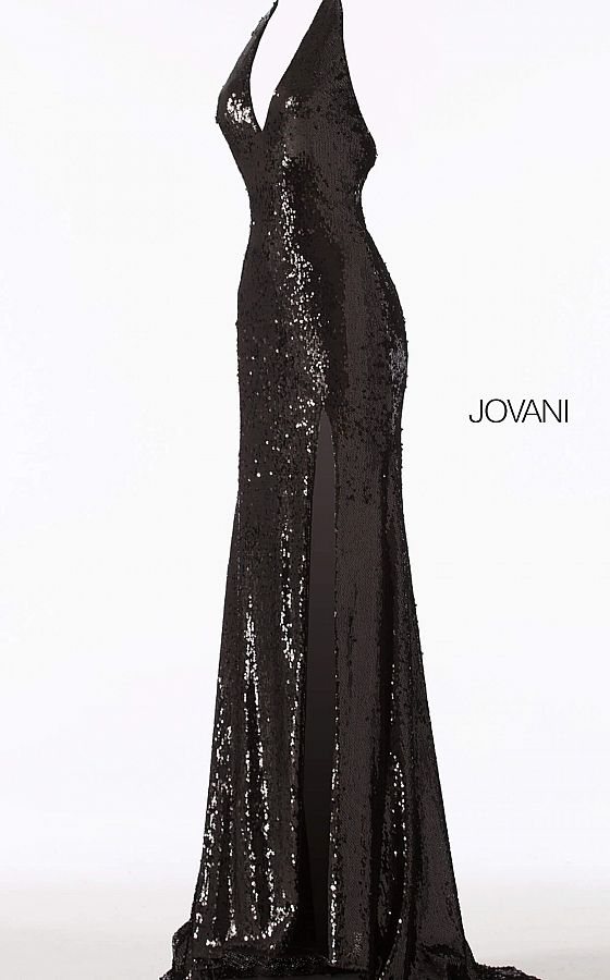Style 62360 Jovani Size 10 Prom Plunge Black Side Slit Dress on Queenly