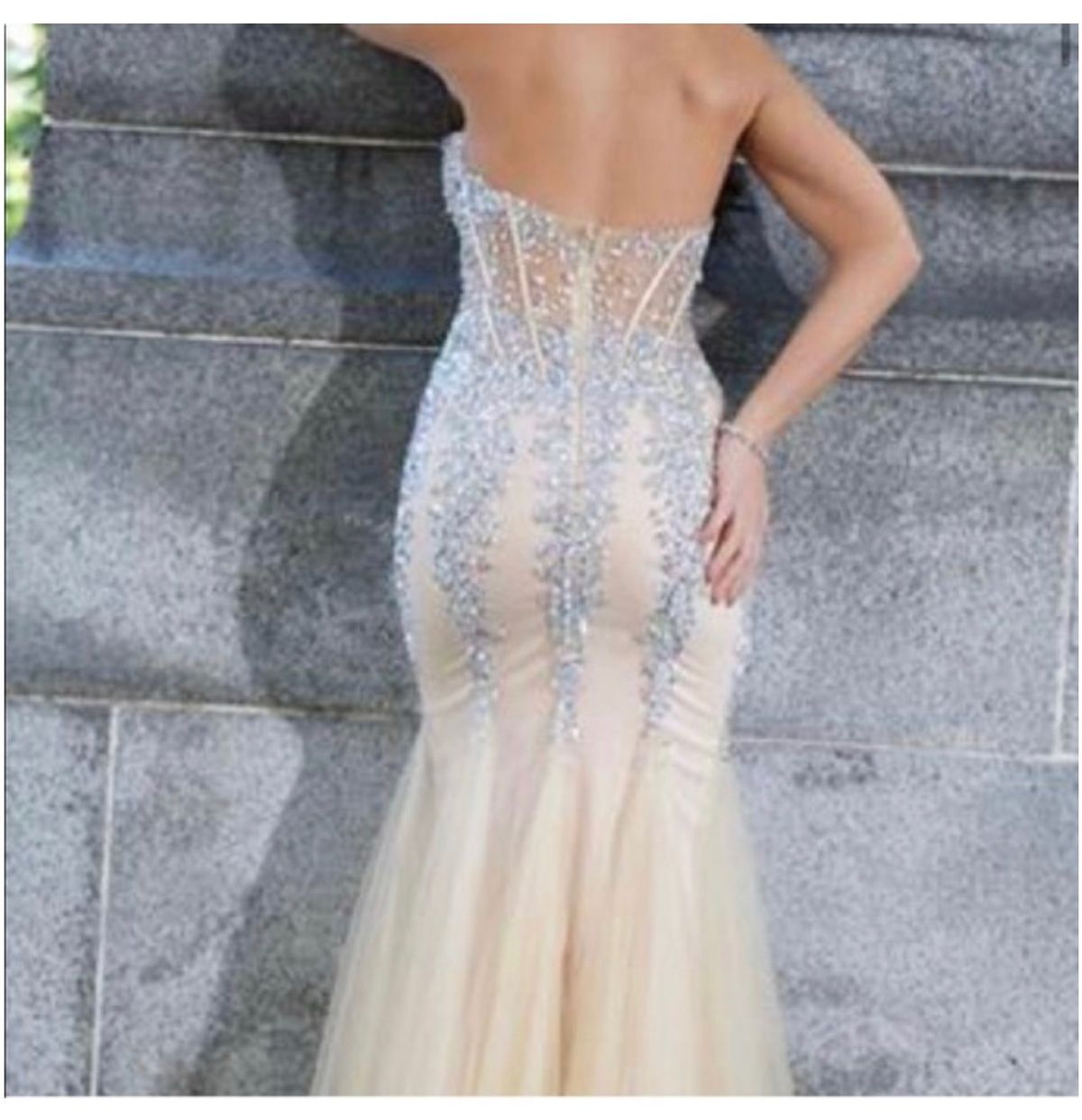 Style 5908 Jovani Size 6 Prom Strapless Nude Mermaid Dress on Queenly