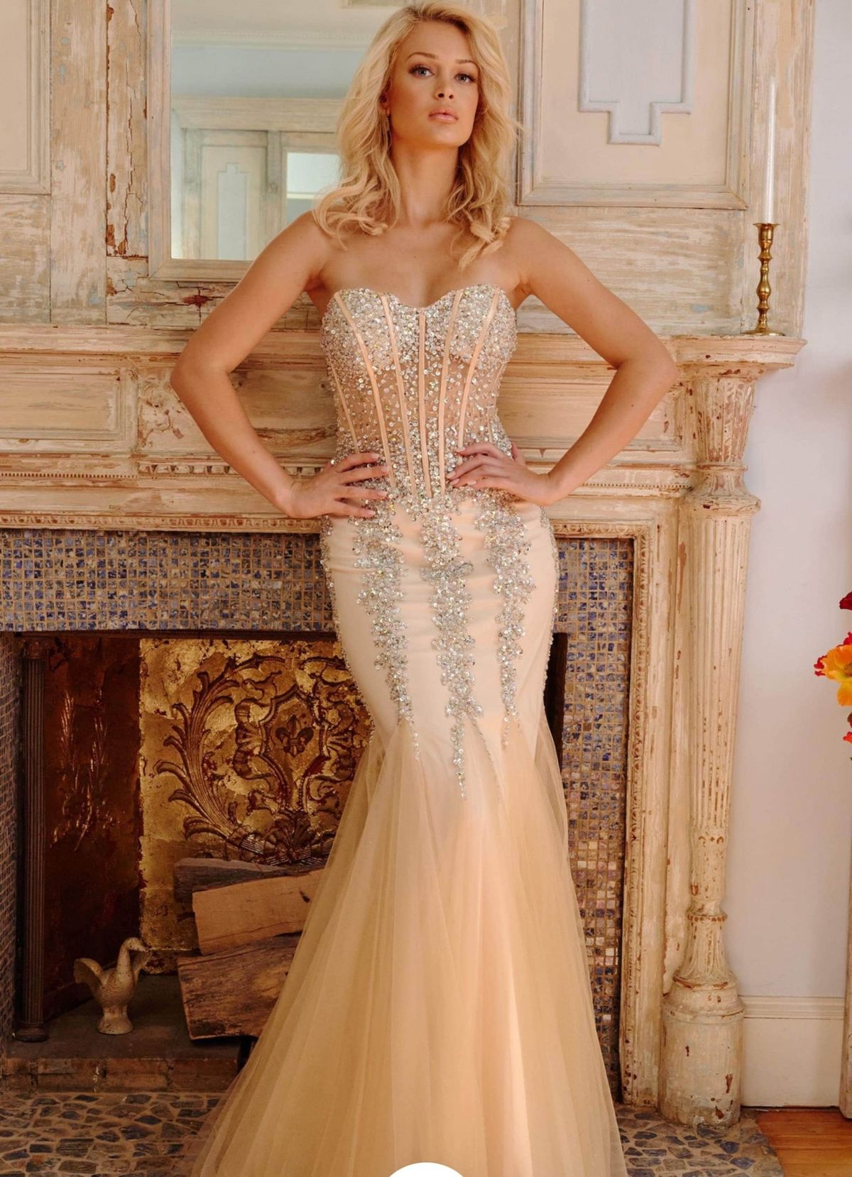 Style 5908 Jovani Size 6 Prom Strapless Nude Mermaid Dress on Queenly