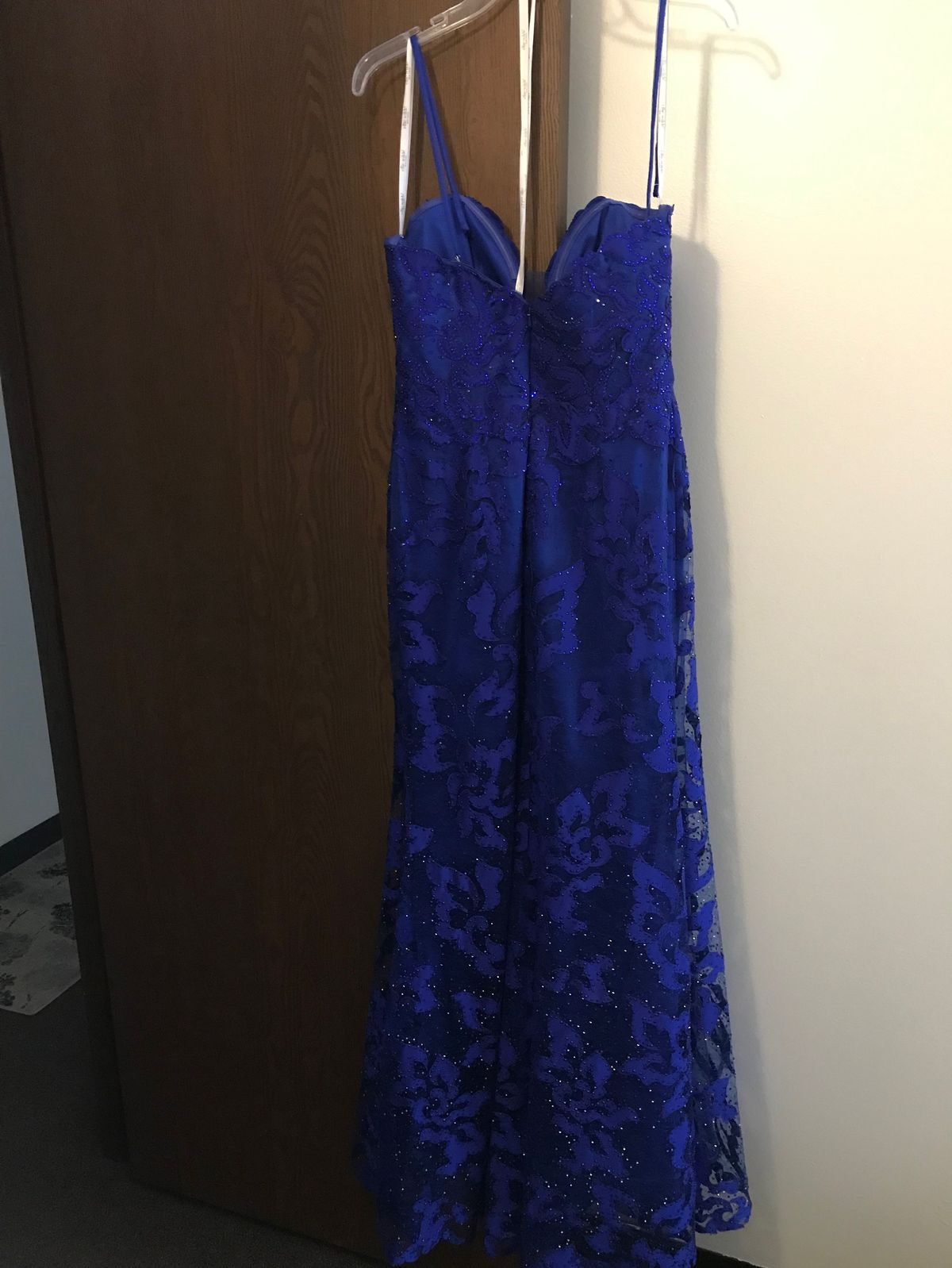 Style EW119022 Ellie Wilde Size 10 Prom Plunge Blue Mermaid Dress on Queenly