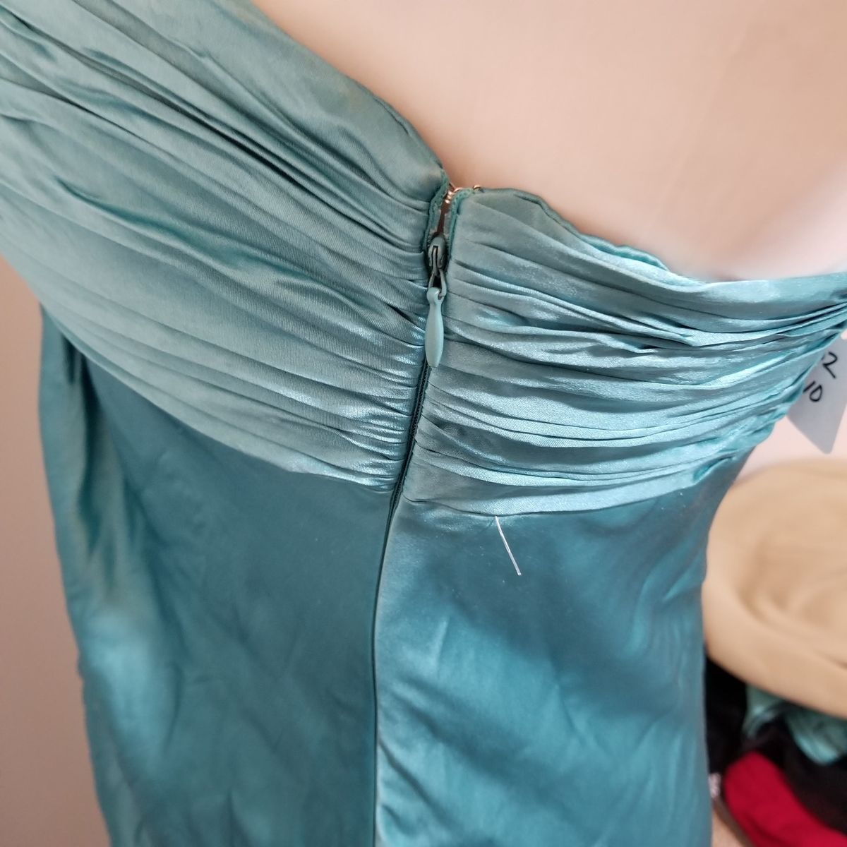 Laundry by Shelli Segal Size 10 Strapless Satin Turquoise Blue A-line Dress on Queenly