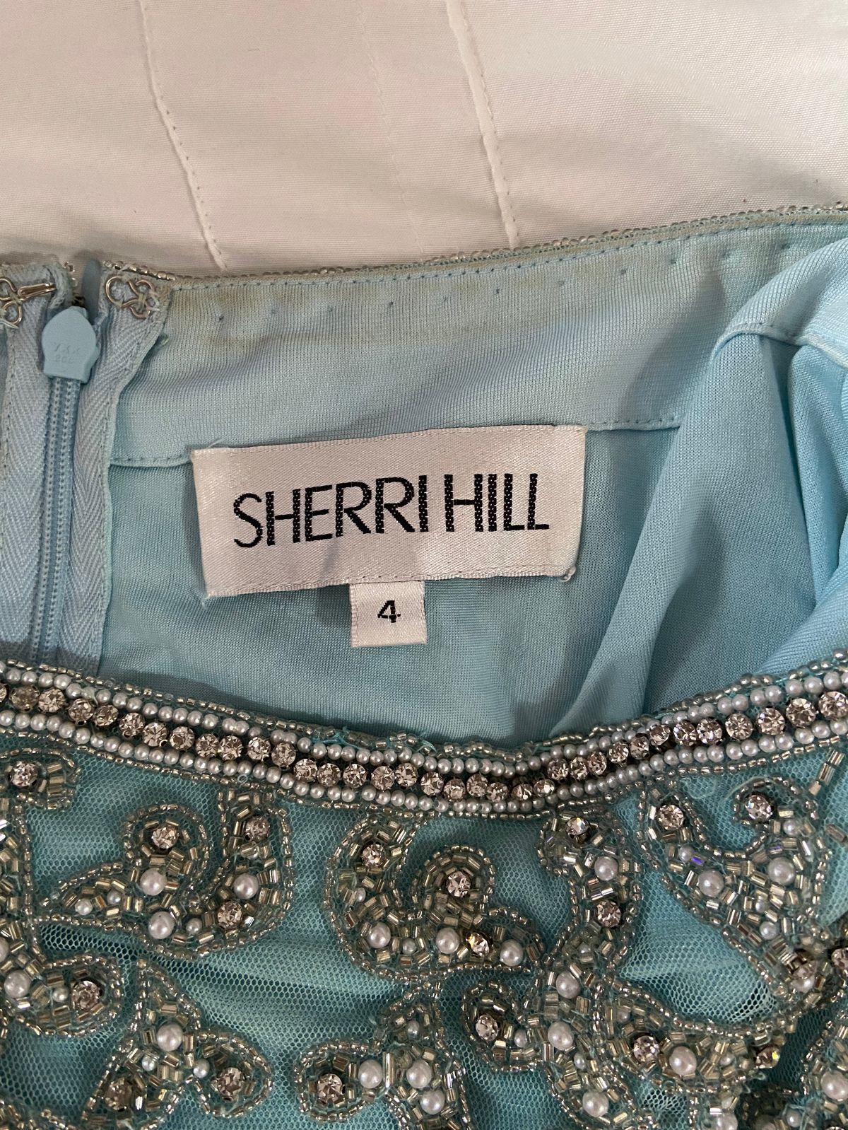 Sherri Hill Size 4 Prom High Neck Blue Cocktail Dress on Queenly