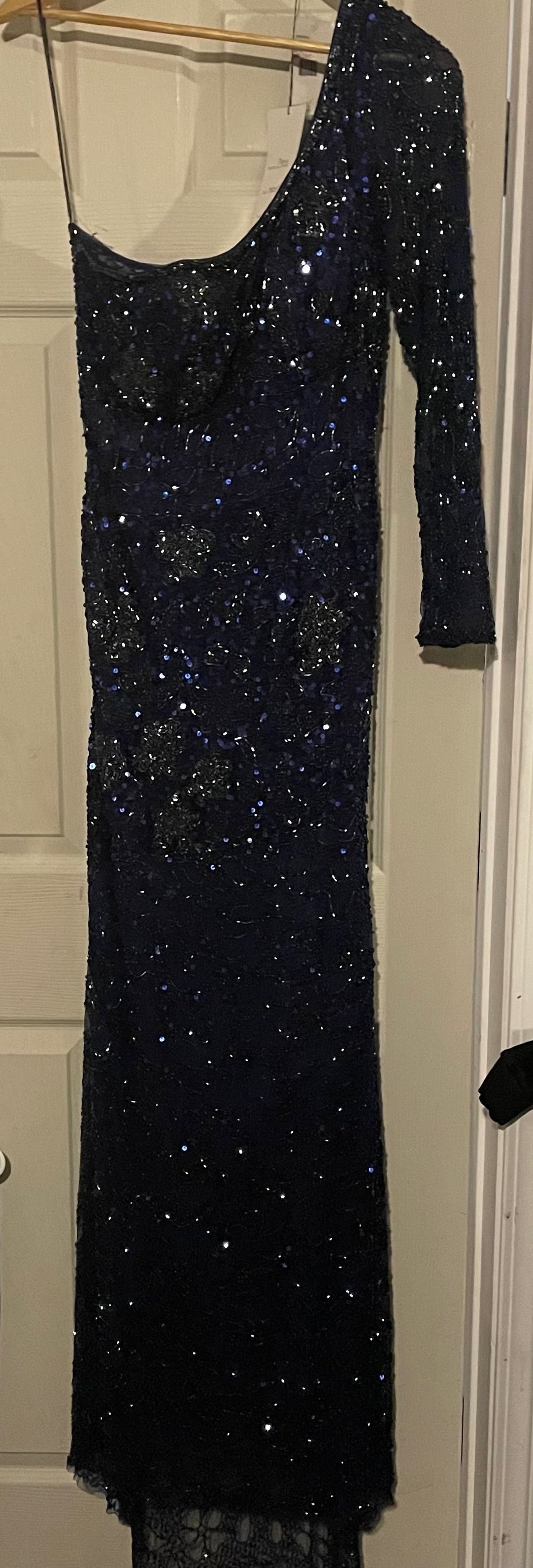 Style P9213 Precious Formals Size 14 Prom One Shoulder Blue Floor Length Maxi on Queenly