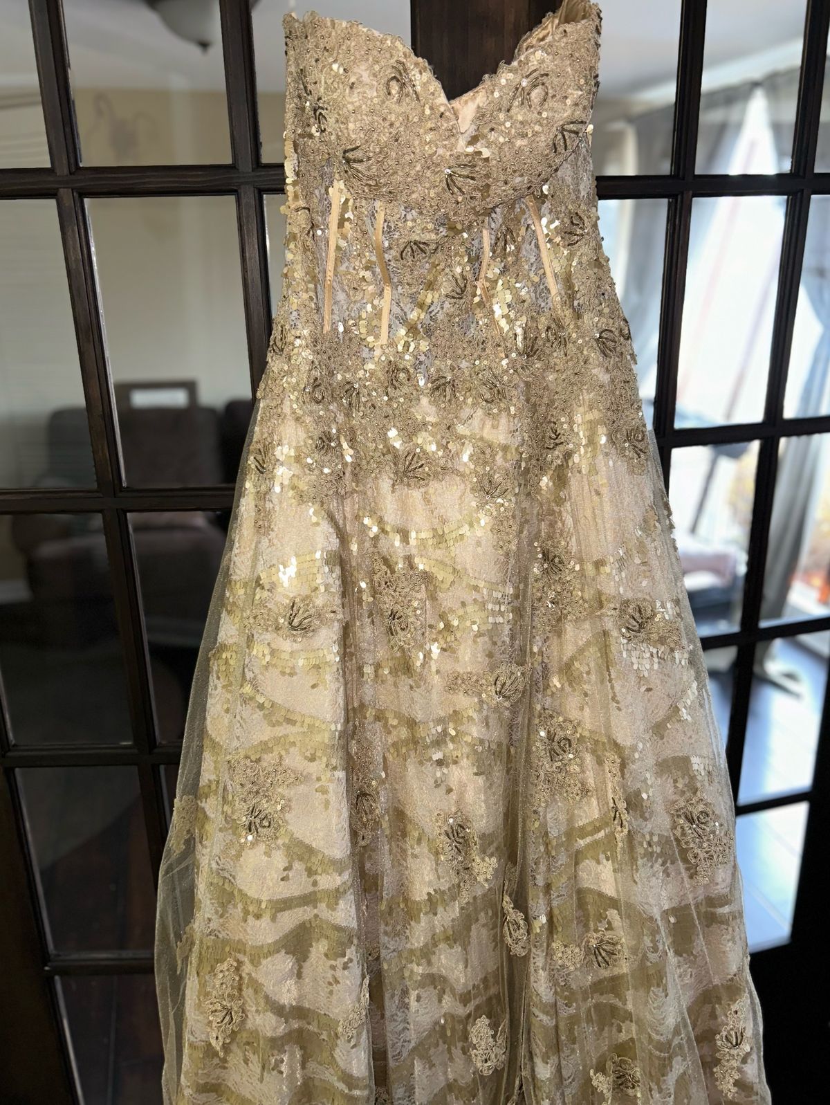 Jovani Size 12 Prom Strapless Gold Ball Gown on Queenly
