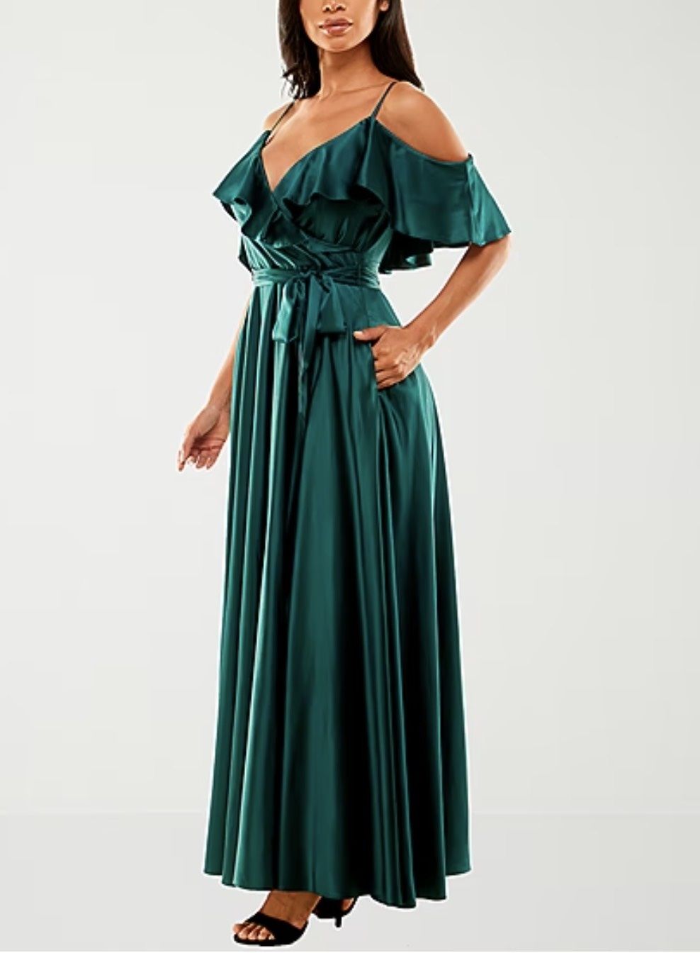 Size 4 Wedding Guest Plunge Emerald Green A-line Dress on Queenly