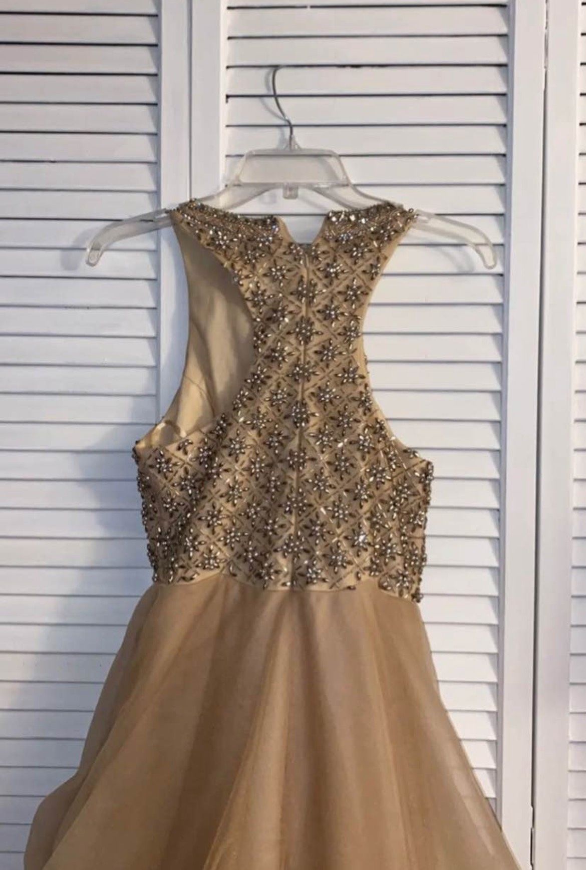 Abby Paris Size 6 Prom Sequined Nude Ball Gown on Queenly