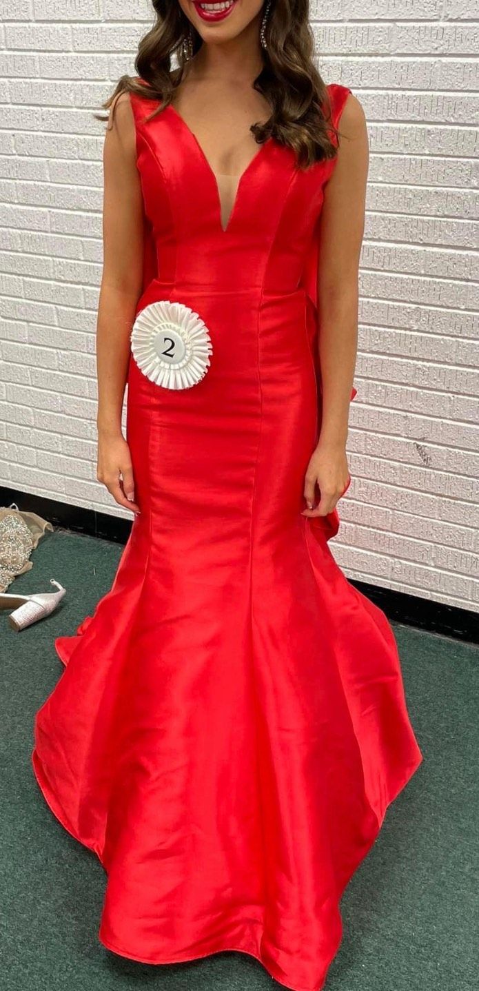 Jovani Size 00 Prom Plunge Red Mermaid Dress on Queenly