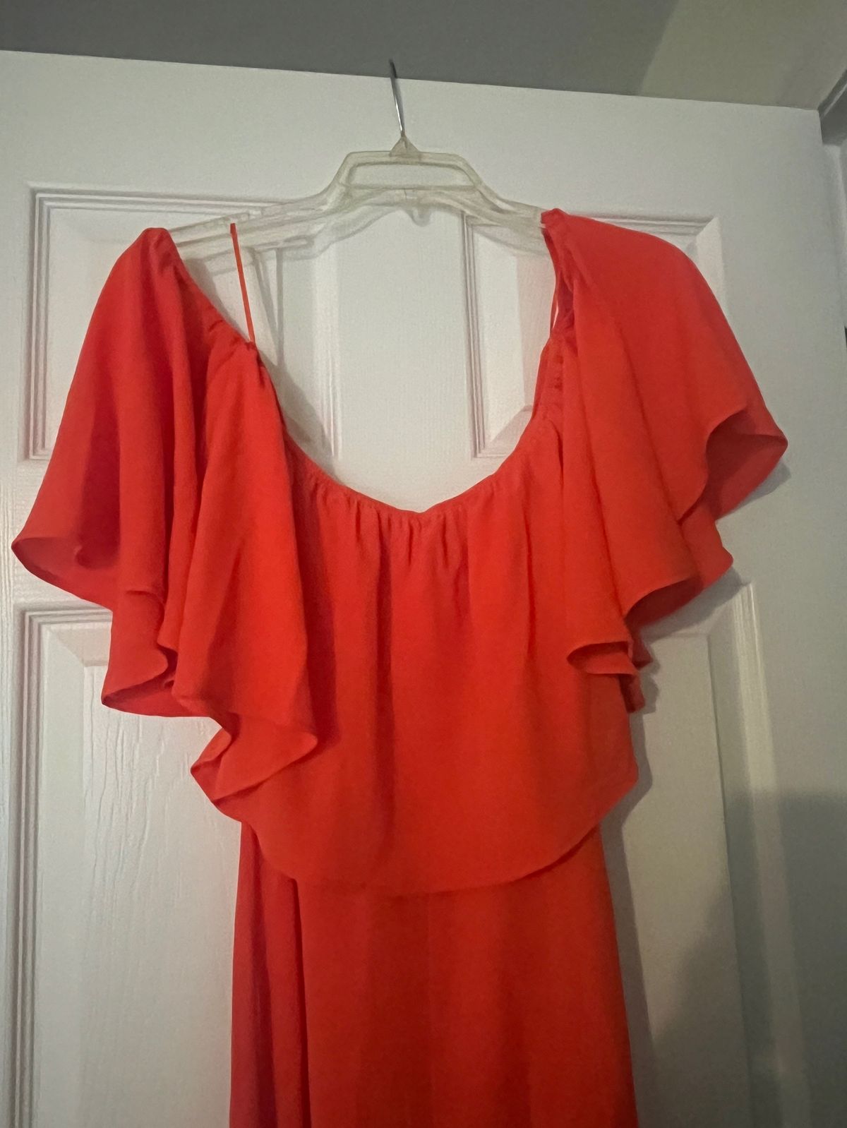 Size M Homecoming Off The Shoulder Orange Formal Jumpsuit on Queenly