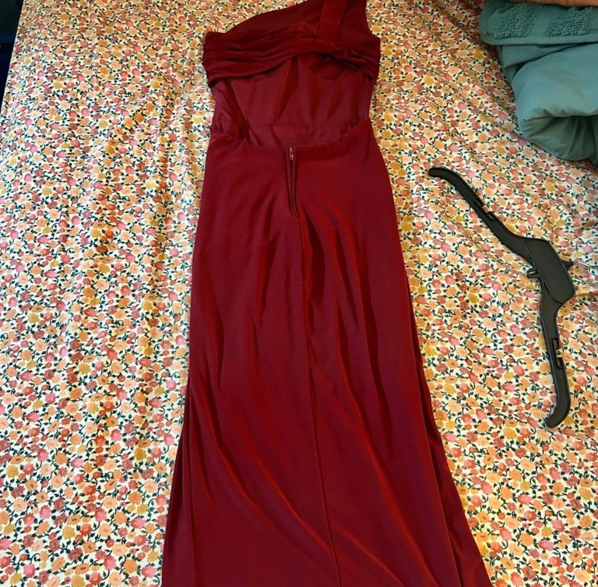 B. Darlin Size 0 Wedding Guest One Shoulder Red Side Slit Dress on Queenly