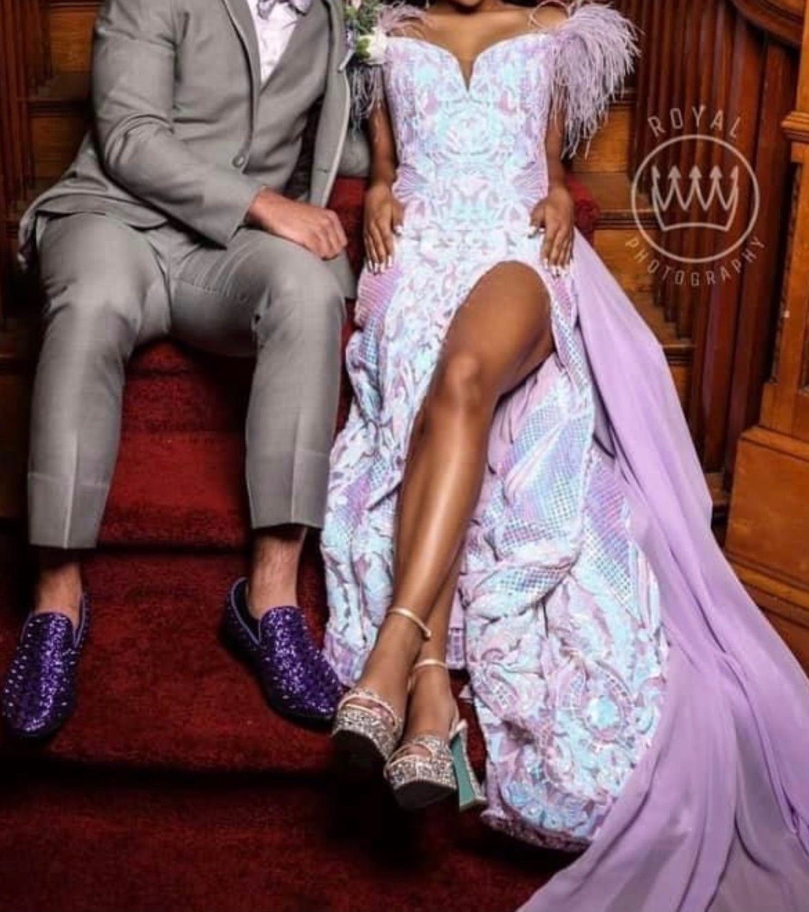 Size 6 Prom Off The Shoulder Purple Side Slit Dress on Queenly