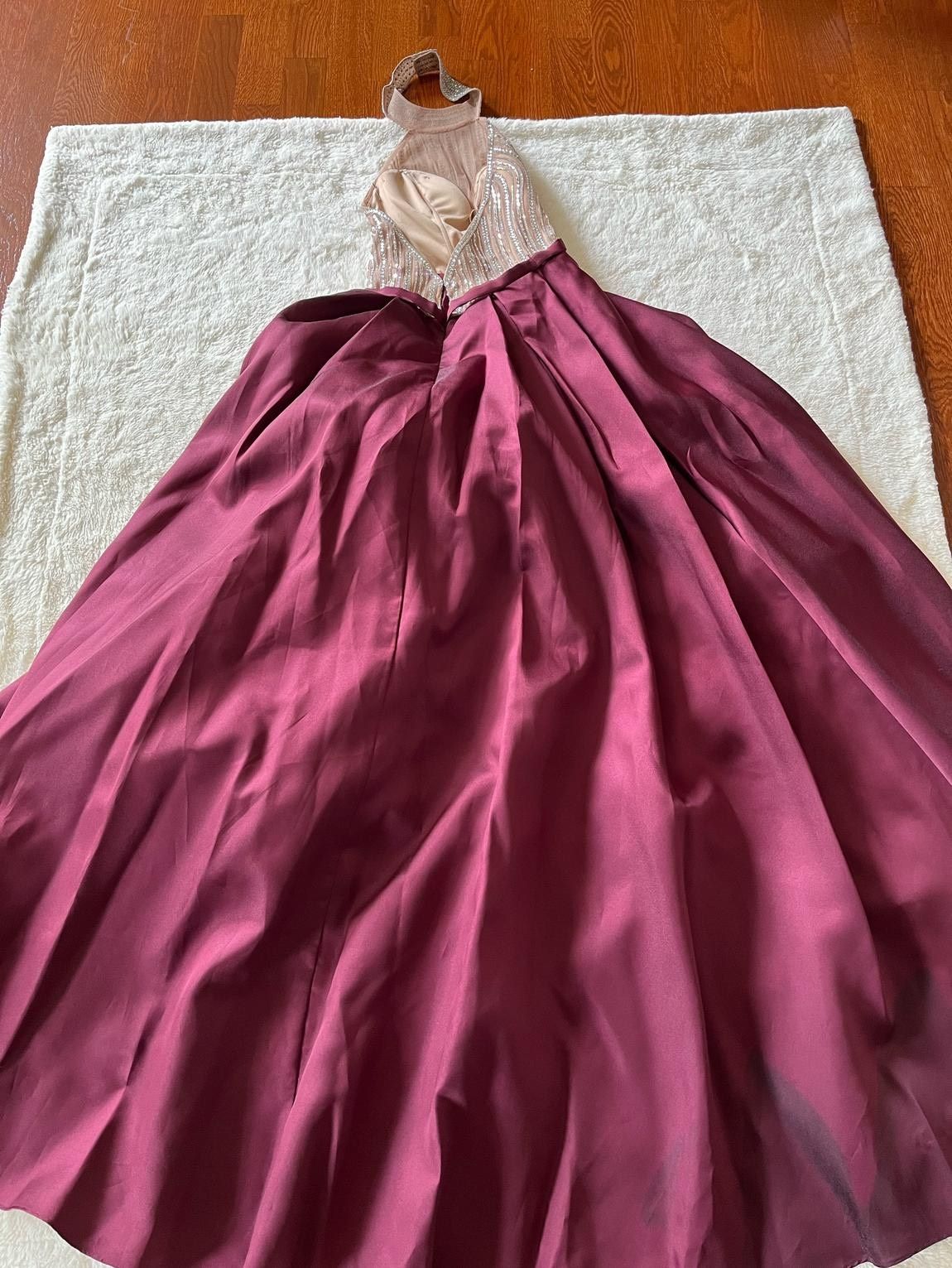 Size 2 Prom Halter Burgundy Red Ball Gown on Queenly