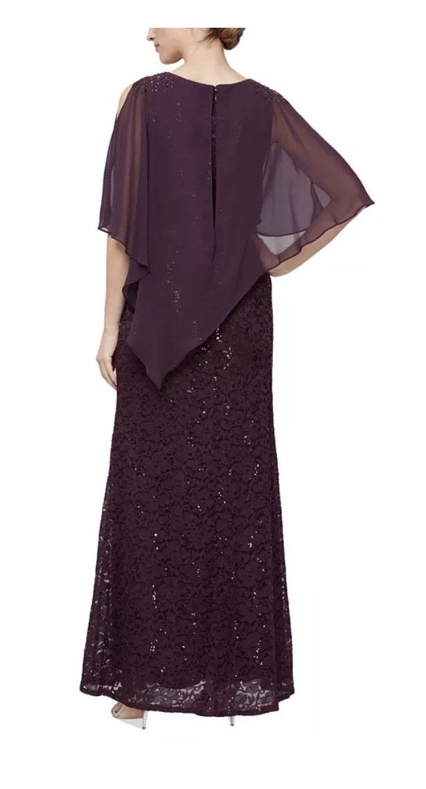 SLNY Plus Size 16 Prom Cap Sleeve Lace Purple A-line Dress on Queenly