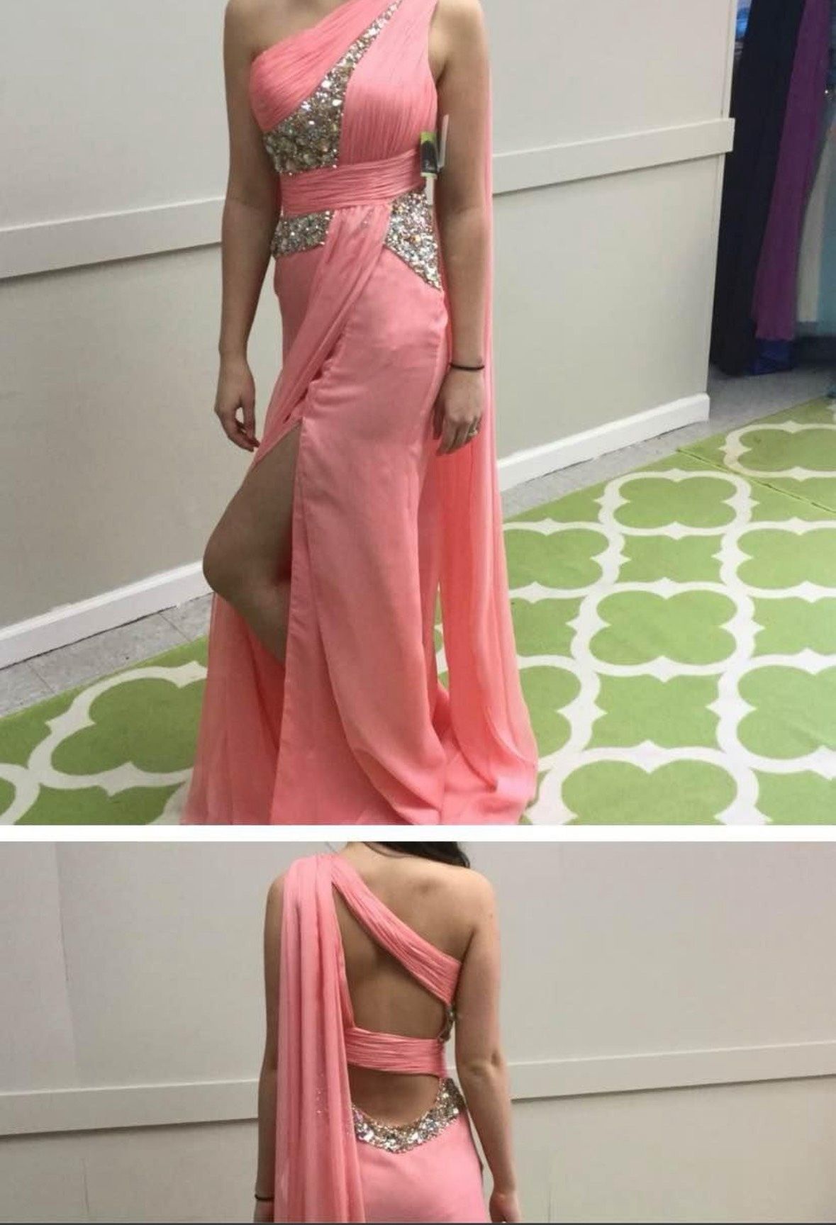 Mac Duggal Size 4 Prom One Shoulder Sequined Coral A-line Dress on Queenly