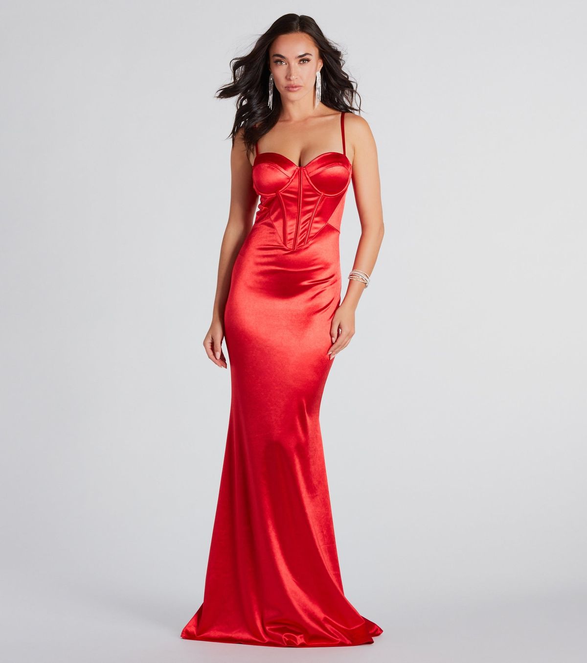 Style 05002-7671 Windsor Size XS Bridesmaid Satin Red Mermaid Dress on Queenly