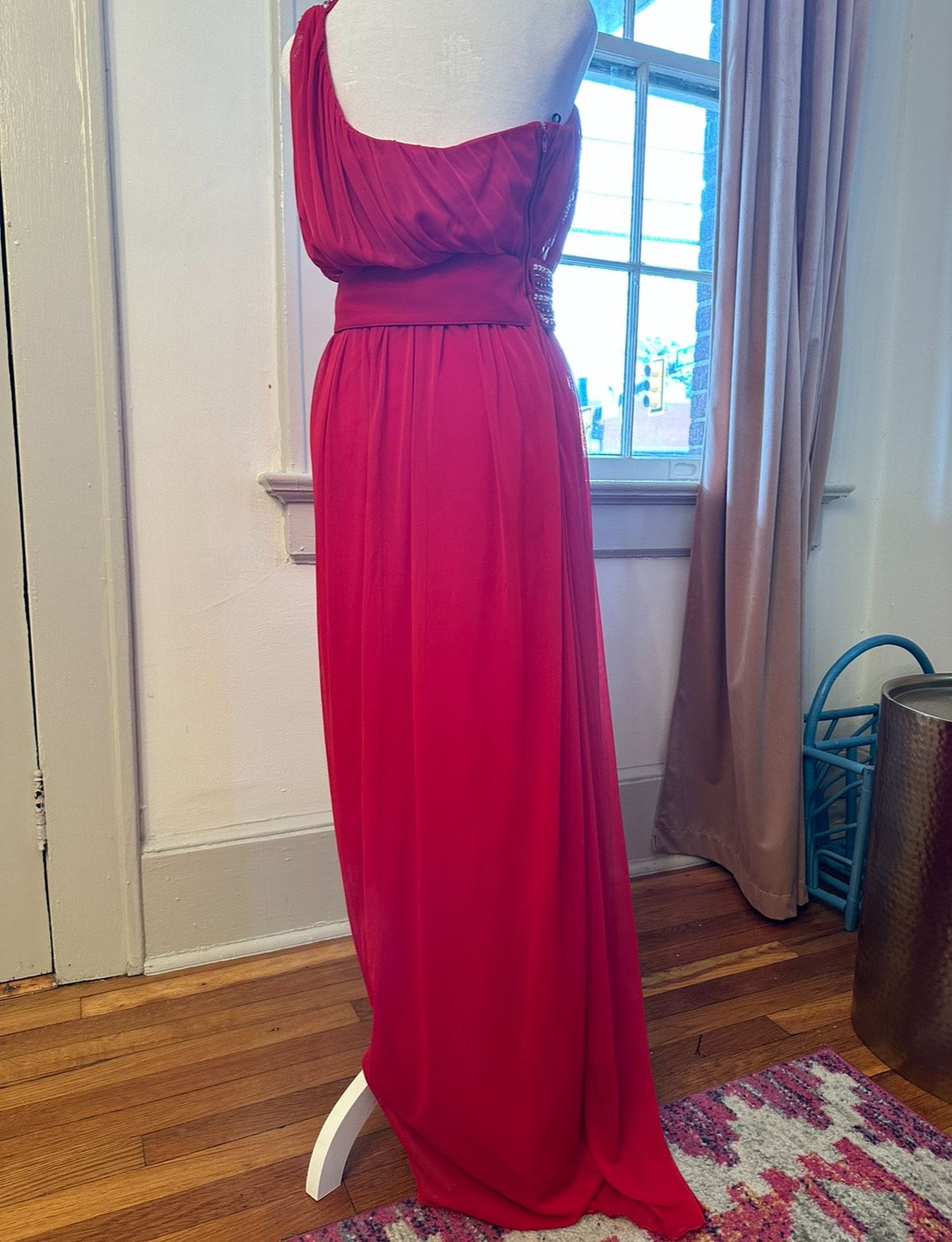 Size 4 Bridesmaid One Shoulder Red A-line Dress on Queenly
