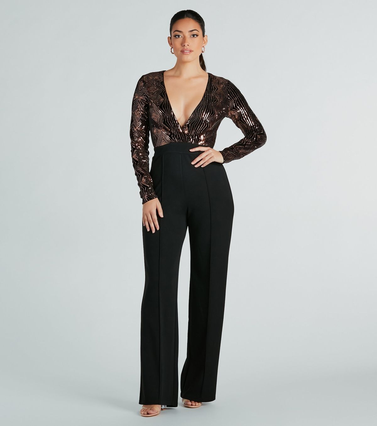 Style 06502-2411 Windsor Size S Plunge Velvet Black Formal Jumpsuit on Queenly