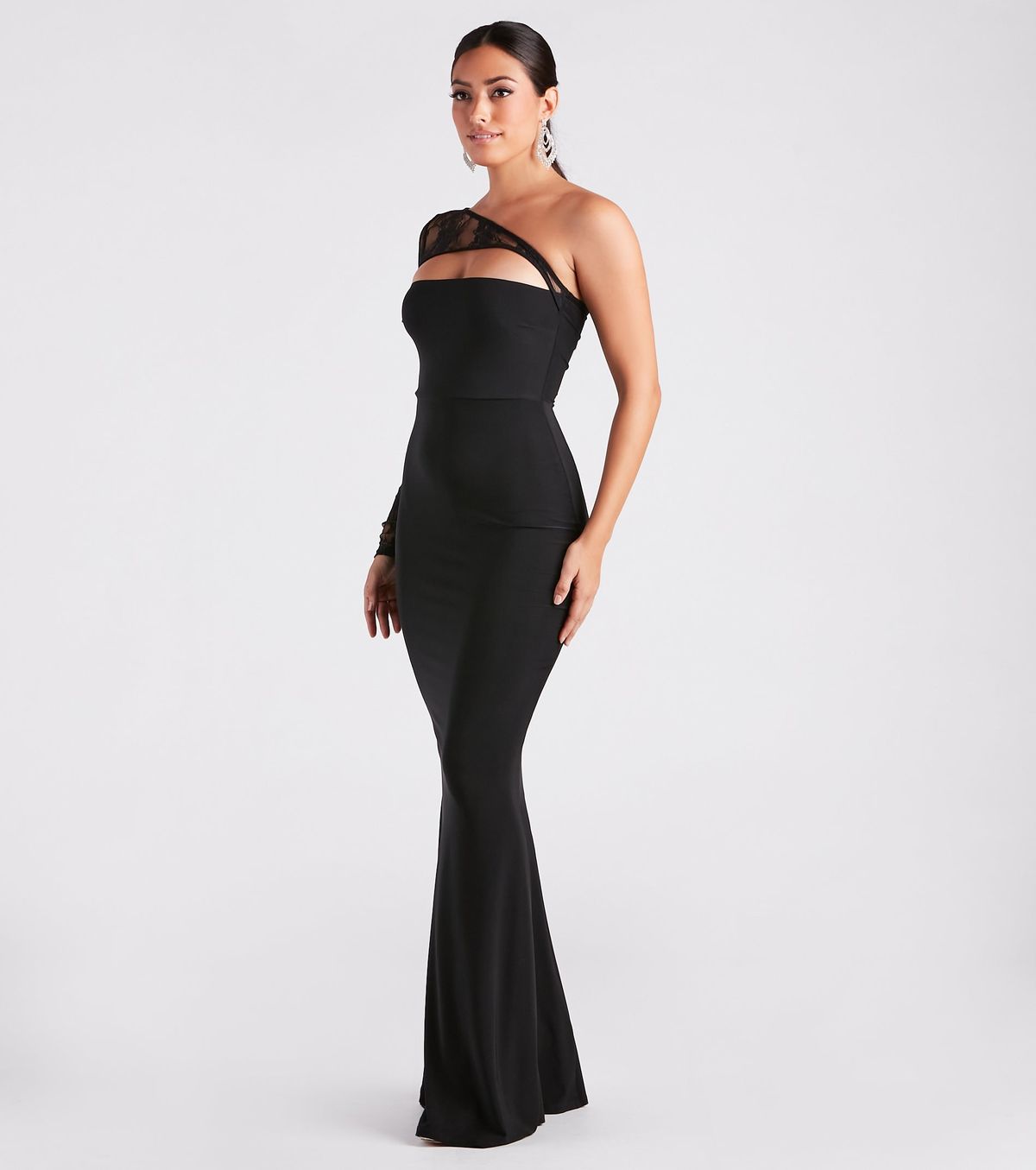 Style 05002-7490 Windsor Size S Bridesmaid Long Sleeve Lace Black Mermaid Dress on Queenly