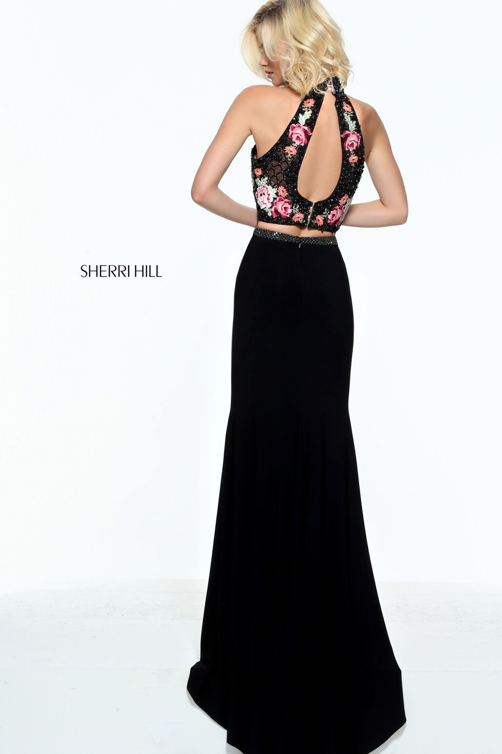 Style 51059 Sherri Hill Size 4 Prom High Neck Sequined Black Ball Gown on Queenly