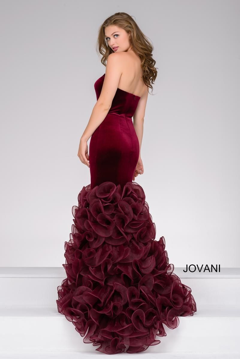 Jovani Size 4 Velvet Burgundy Red Ball Gown on Queenly