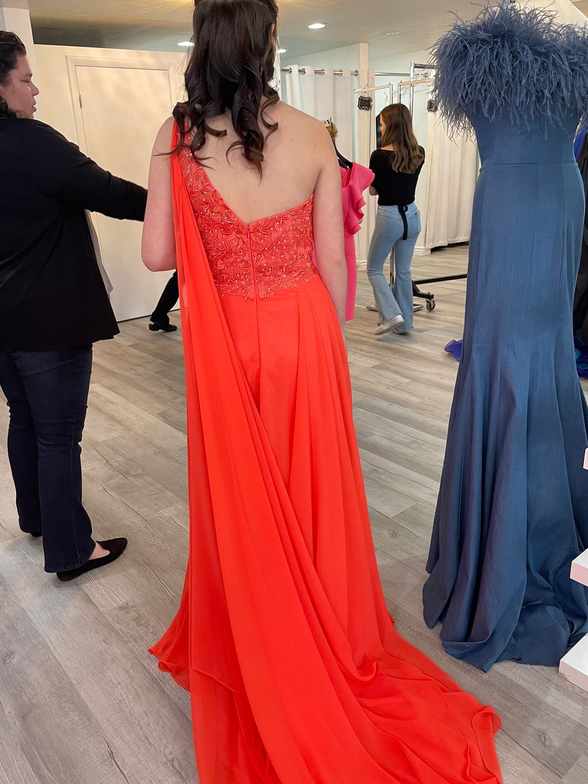 Johnathan Kayne Size 8 Prom One Shoulder Orange A-line Dress on Queenly
