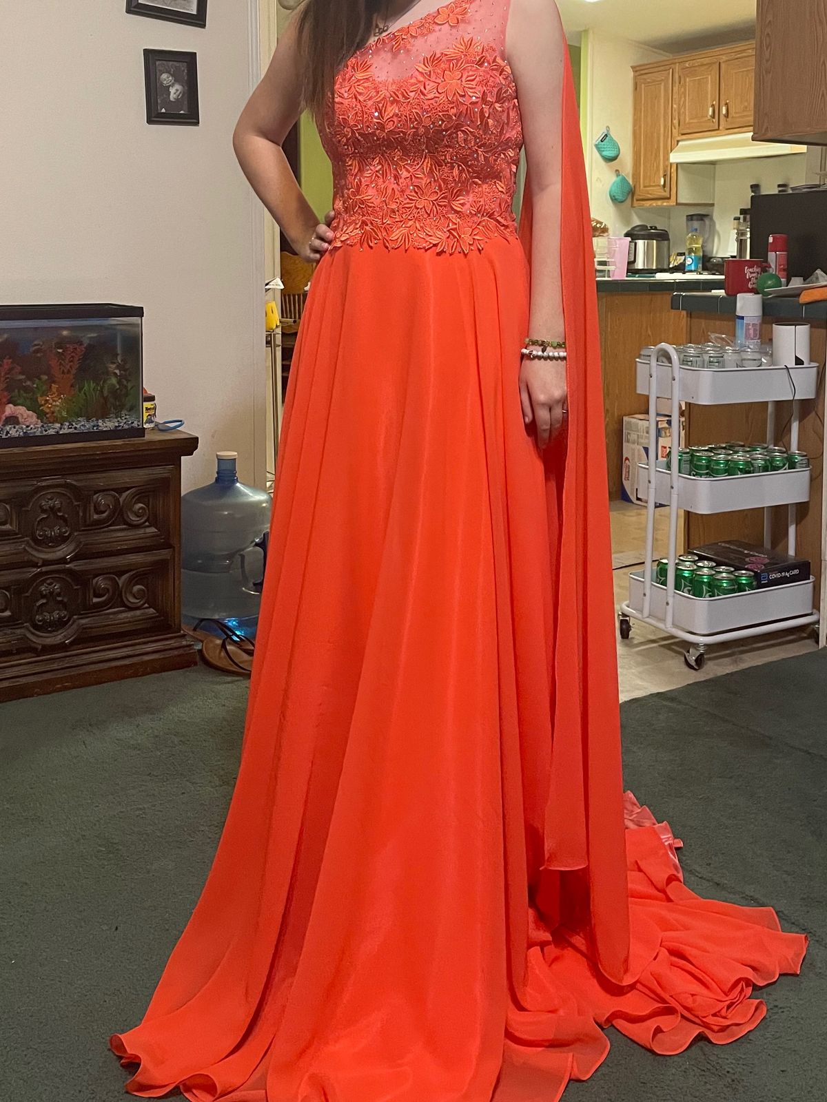 Johnathan Kayne Size 8 Prom One Shoulder Orange A-line Dress on Queenly