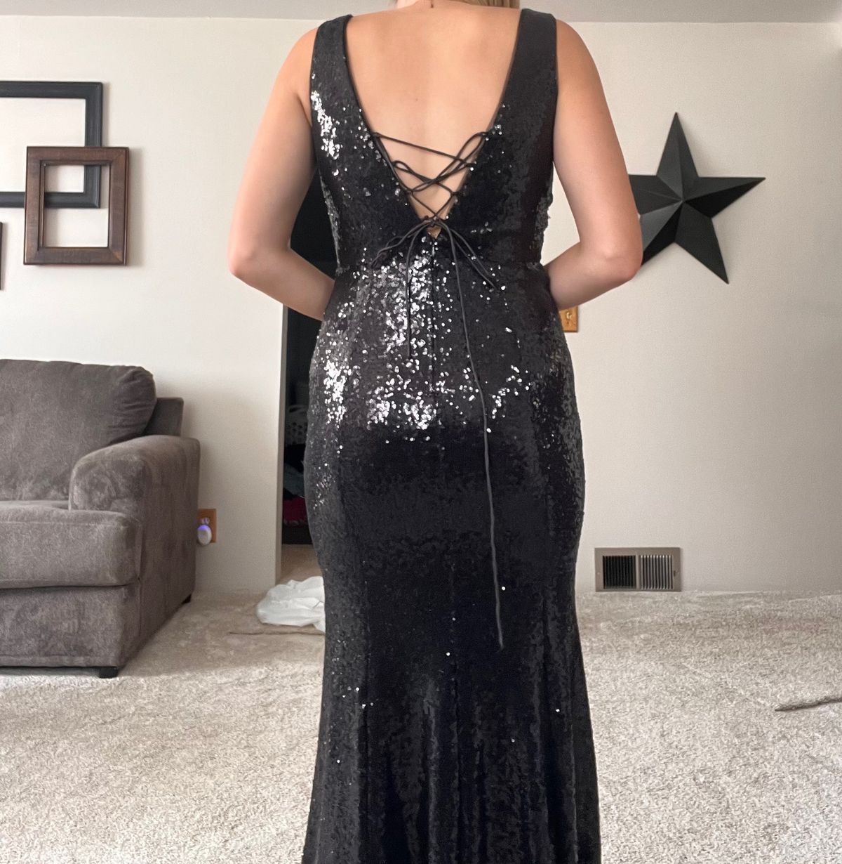 Eva usa Size S Prom Plunge Black Mermaid Dress on Queenly