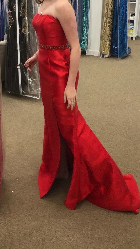 Style 52541 Sherri Hill Size 4 Prom Strapless Red Mermaid Dress on Queenly