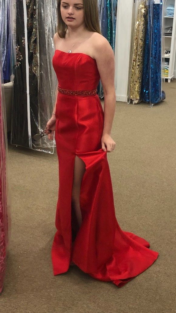 Style 52541 Sherri Hill Size 4 Prom Strapless Red Mermaid Dress on Queenly