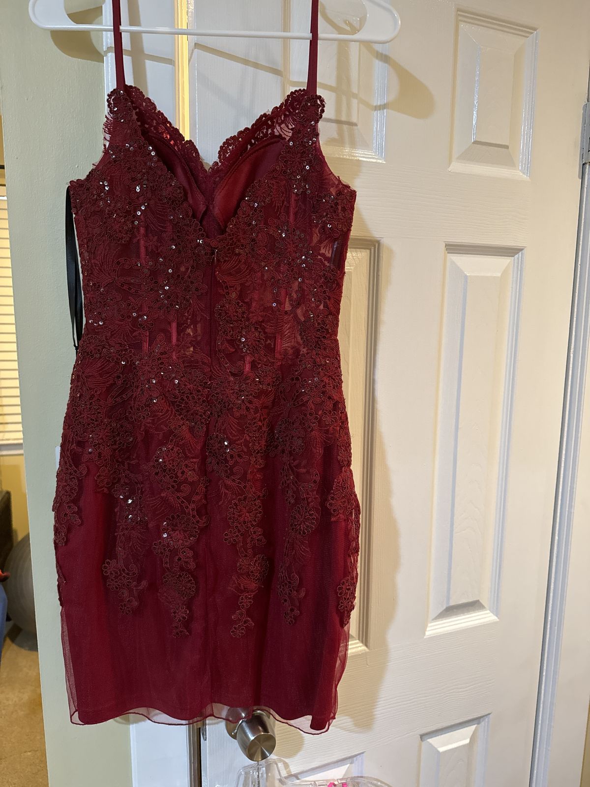 Style 23253 Amarra Size 6 Lace Red Cocktail Dress on Queenly