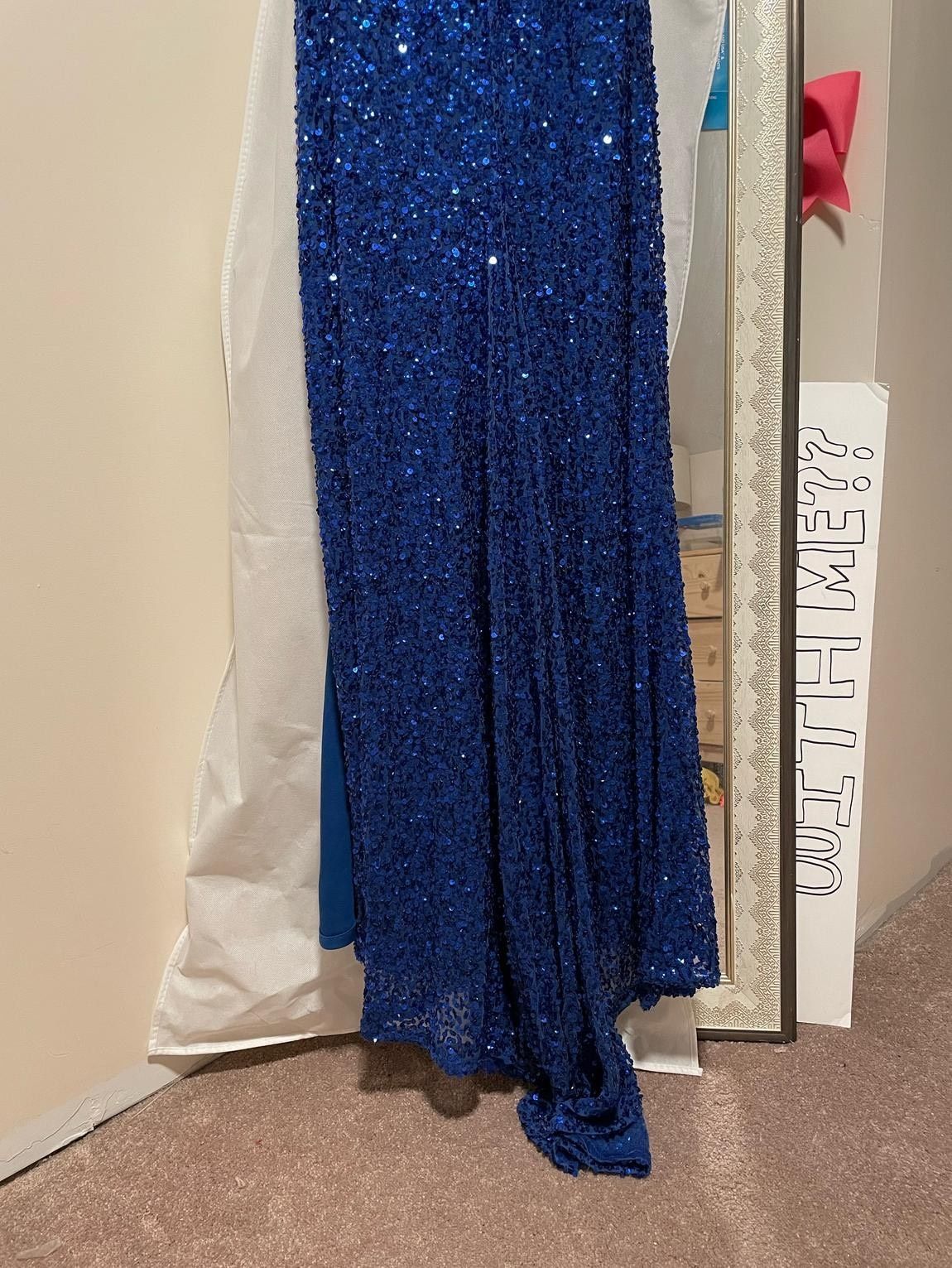 Size 0 Prom Strapless Sequined Blue Mermaid Dress on Queenly
