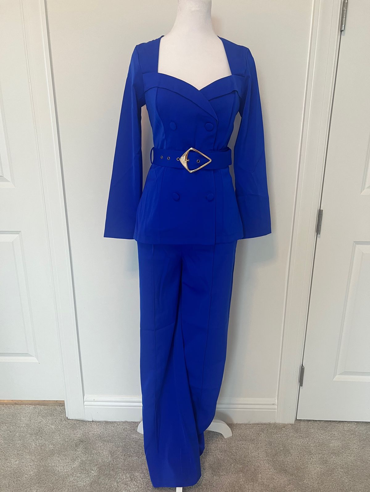Size XS Wedding Guest Long Sleeve Royal Blue Formal Jumpsuit on Queenly