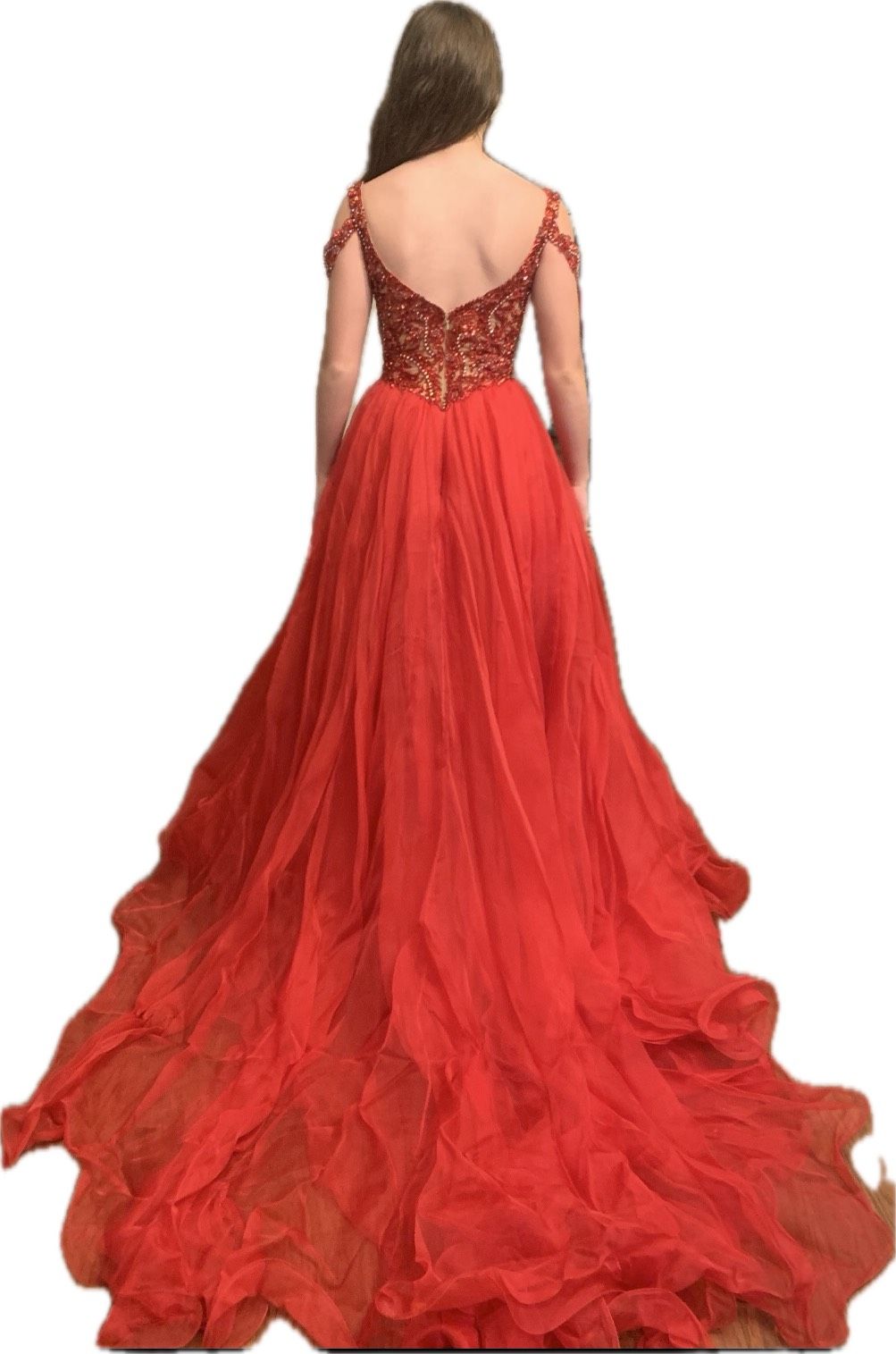 Size 0 Pageant Plunge Red Ball Gown on Queenly